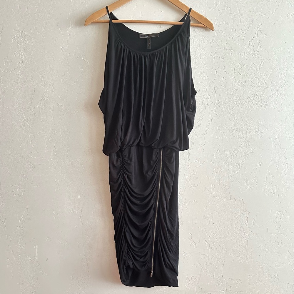 BCBG MAXAZRIA Black Doris Dress Zipper Detail Size Small y2k Grunge Whimsigoth